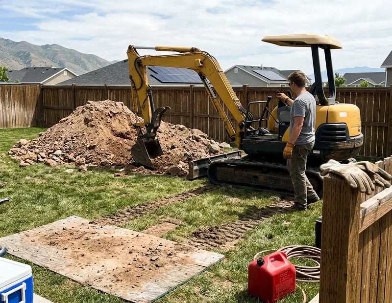 Excavation underway in a Wasatch Front backyard