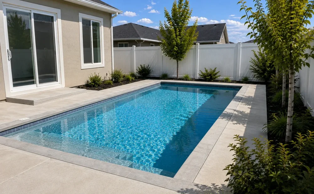 Second view of a rectangular custom pool in a Saratoga Springs, Utah backyard