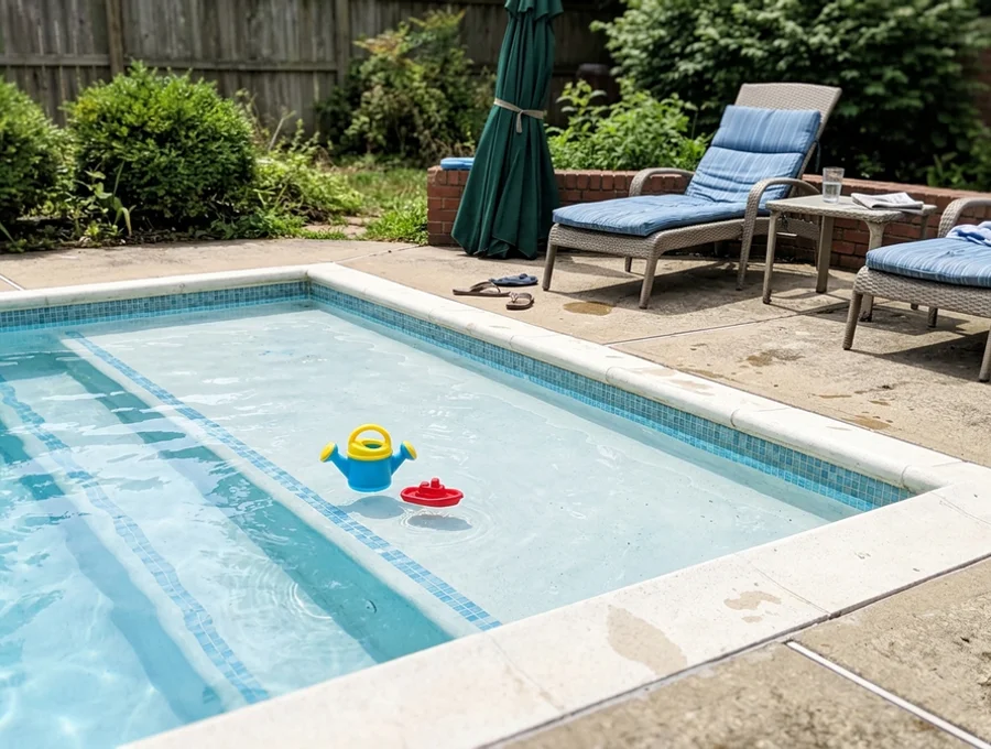 Tanning ledge and shallow bench detail in a family pool
